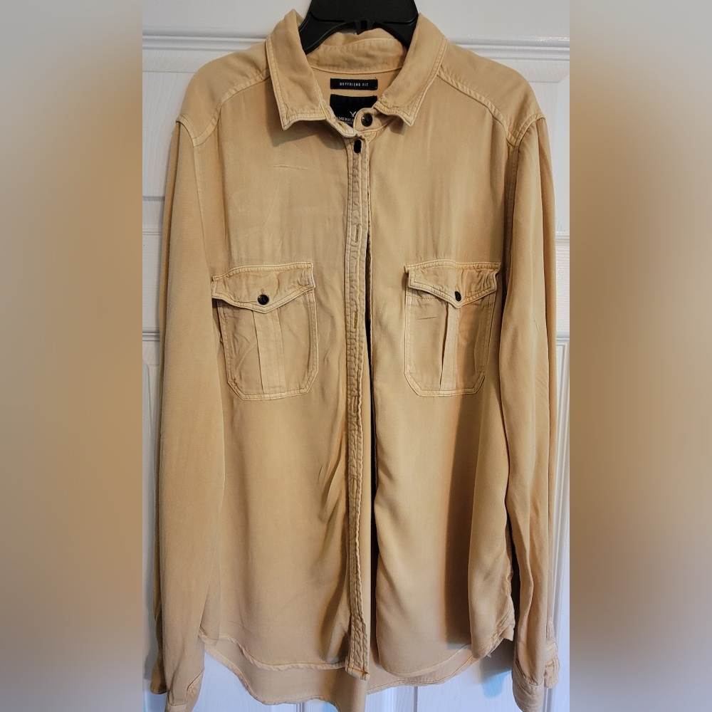 Pale mustard yellow boyfriend button up shirt
